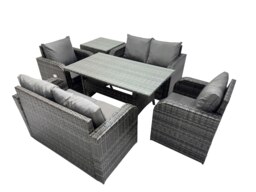 Rackhams 6 Seat Outdoor Wicker PE Rattan Garden Furniture Set Dining Table Sofa Sets with Side Table Dark Grey Mixed - thumbnail 2