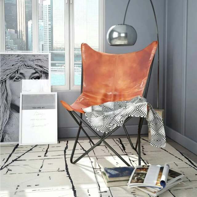 Rackhams Butterfly Chair Brown Real Leather