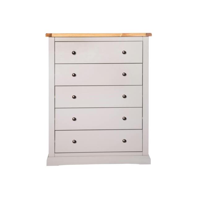 Rackhams Loreo 5 Drawer Chest of Drawers Brass Knob - Light Grey - image 1