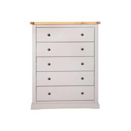 Rackhams Loreo 5 Drawer Chest of Drawers Brass Knob - Light Grey - thumbnail 1