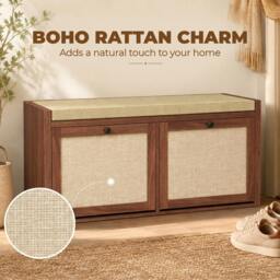 Rackhams Rattan Shoe Bench with Padded Cushion and 2 Cabinets, Brown - thumbnail 4