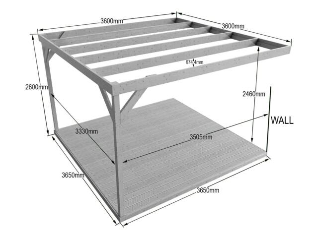 Rackhams Wall-mounted Box Pergola and Decking Kit - Natural (Light Green) - 3.6m x 3.6m - image 1