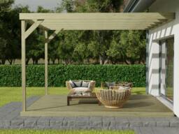 Rackhams Wall-mounted Box Pergola and Decking Kit - Natural (Light Green) - 3.6m x 3.6m - thumbnail 4