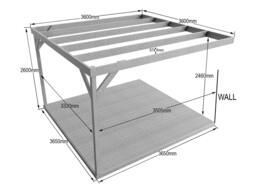 Rackhams Wall-mounted Box Pergola and Decking Kit - Natural (Light Green) - 3.6m x 3.6m