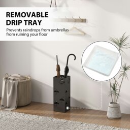 Rackhams Decorative Umbrella Holder w/ Drip Tray 4 Hooks for Entryway Black - thumbnail 3