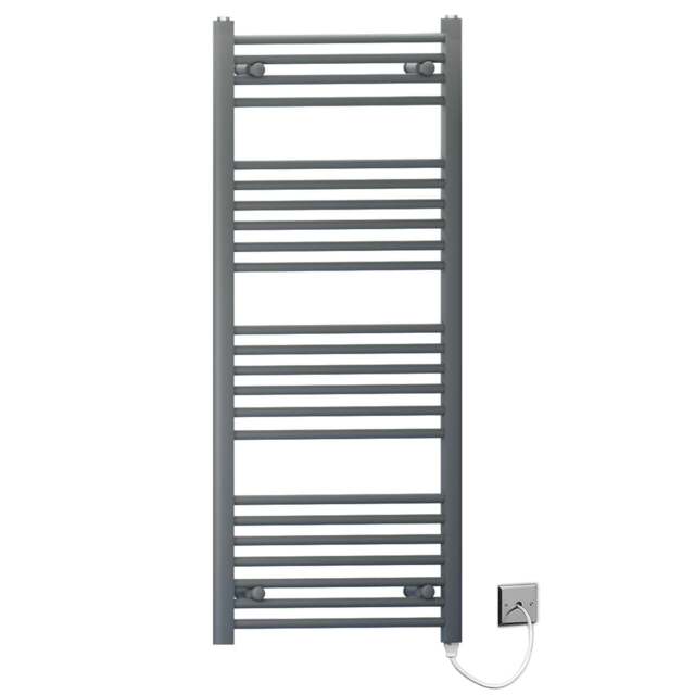 Rackhams 550mm x 1200mm Anthracite Grey Flat Electric Pre-Filled Heated Towel Rail Radiator For Bathroom Designer Standard Element - image 1