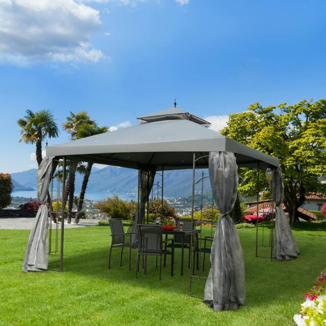 Rackhams 3 x 3(m) Garden Gazebo Double Top Gazebo Canopy w/ Mesh Cream White - image 1