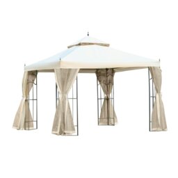 Rackhams 3 x 3(m) Garden Gazebo Double Top Gazebo Canopy w/ Mesh Cream White - thumbnail 3