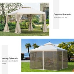 Rackhams 3 x 3(m) Garden Gazebo Double Top Gazebo Canopy w/ Mesh Cream White - thumbnail 5