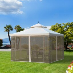 Rackhams 3 x 3(m) Garden Gazebo Double Top Gazebo Canopy w/ Mesh Cream White - thumbnail 2