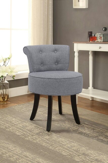 Rackhams Light Grey Modern Linen Upholstered Dressing Footstool with Black Legs - Grey - image 1