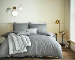 Rackhams Pom Pom Duvet Cover and Pillowcase Set - Charcoal - Double (200cm x 200cm)