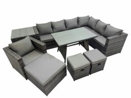 Rackhams Rattan garden furniture Patio Furniture Sets with Dining Table Side Table 3 Stools Dark Grey Mixed