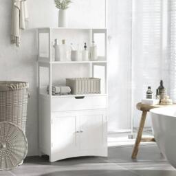 Rackhams Bathroom Floor Cabinet, Free Standing Kitchen Cupboard with Shelves, Drawer and Doors, Storage Organizer for Living Room, White - thumbnail 2