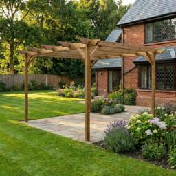 Rackhams Sculpted Wooden Garden Pergola Kit - Natural (Light Green) - 3.6m x 4.8m - thumbnail 4