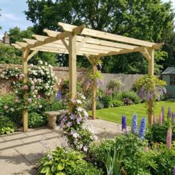 Rackhams Sculpted Wooden Garden Pergola Kit - Natural (Light Green) - 3.6m x 4.8m - thumbnail 6