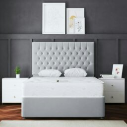 Rackhams Seraphine Divan Bed with Upholstered Headboard - Silver - Double - thumbnail 1