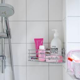 Rackhams Polished Chrome Stainless Steel Corner Shower Basket Self Adhesive Wall Mounted - thumbnail 2