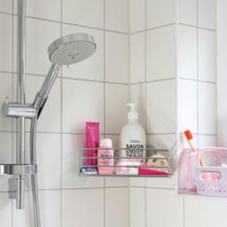 Rackhams Polished Chrome Stainless Steel Corner Shower Basket Self Adhesive Wall Mounted - thumbnail 3