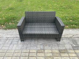 Rackhams 7 Seater High Back Rattan Garden Furniture Sofa Sets with Rectangular Coffee Table Side Table 3 Footstools Loveseat Sofa Dark Grey Mixed - thumbnail 5