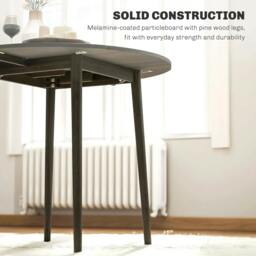 Rackhams Folding Dining Table for 4, Round Drop Leaf Table, Modern Space Saving Small Kitchen Table with Wood Legs for Dining Room, Grey - thumbnail 6