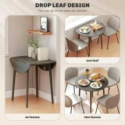 Rackhams Folding Dining Table for 4, Round Drop Leaf Table, Modern Space Saving Small Kitchen Table with Wood Legs for Dining Room, Grey - thumbnail 4