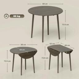 Rackhams Folding Dining Table for 4, Round Drop Leaf Table, Modern Space Saving Small Kitchen Table with Wood Legs for Dining Room, Grey - thumbnail 3