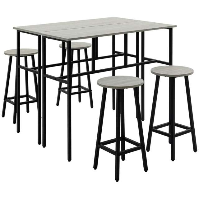 Rackhams 6-Piece Bar Table Set, 2 Breakfast Tables with 4 Stools, Counter Height Dining Tables & Chairs for Kitchen, Living Room, Grey - image 1