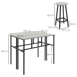 Rackhams 6-Piece Bar Table Set, 2 Breakfast Tables with 4 Stools, Counter Height Dining Tables & Chairs for Kitchen, Living Room, Grey - thumbnail 3