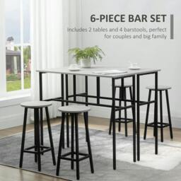 Rackhams 6-Piece Bar Table Set, 2 Breakfast Tables with 4 Stools, Counter Height Dining Tables & Chairs for Kitchen, Living Room, Grey - thumbnail 5