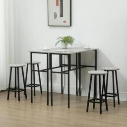 Rackhams 6-Piece Bar Table Set, 2 Breakfast Tables with 4 Stools, Counter Height Dining Tables & Chairs for Kitchen, Living Room, Grey - thumbnail 2