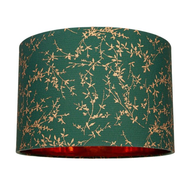 "Rackhams Modern Green Cotton Fabric 12"" Lamp Shade with Copper Foil Floral Decoration" - image 1