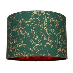 "Rackhams Modern Green Cotton Fabric 12"" Lamp Shade with Copper Foil Floral Decoration"