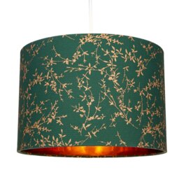 "Rackhams Modern Green Cotton Fabric 12"" Lamp Shade with Copper Foil Floral Decoration" - thumbnail 2