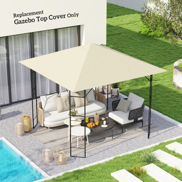 Rackhams 3 x 3(m) Gazebo Canopy Replacement Cover with Drain Holes, Beige - Cream - 600D Oxford fabric - 298L x 298Wcm - image 1