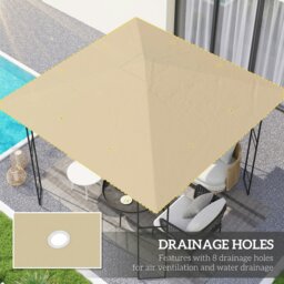 Rackhams 3 x 3(m) Gazebo Canopy Replacement Cover with Drain Holes, Beige - Cream - 600D Oxford fabric - 298L x 298Wcm - thumbnail 4