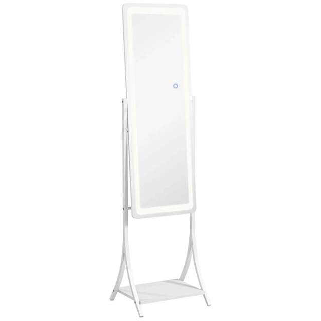 Rackhams Free Standing Dressing Mirror with LED Lights, Full Length Mirror with 3 Temperature Colours and Storage Shelf - image 1