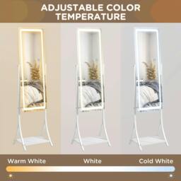 Rackhams Free Standing Dressing Mirror with LED Lights, Full Length Mirror with 3 Temperature Colours and Storage Shelf - thumbnail 5