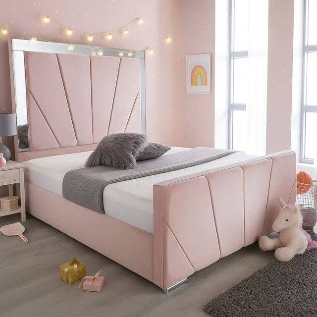 Rackhams Sunrise Mirrored Bed Frame - King - Solid Wood - Pink - image 1
