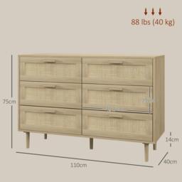 Rackhams Chest of Drawers, 6-Drawer Dresser for Bedroom, Living Room, Oak - thumbnail 3