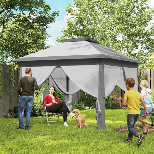 Rackhams Pop Up Gazebo Height Adjustable Canopy Tent w/ Carrying Bag, Beige - Grey - image 1