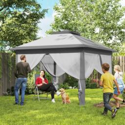 Rackhams Pop Up Gazebo Height Adjustable Canopy Tent w/ Carrying Bag, Beige - Grey