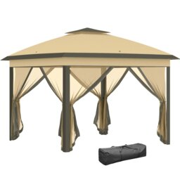 Rackhams Pop Up Gazebo Height Adjustable Canopy Tent w/ Carrying Bag, Beige - Grey - thumbnail 2