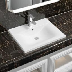 Rackhams 5089 Ceramic 61cm Thin-Edge Inset Basin with Dipped Bowl - White - 60cm