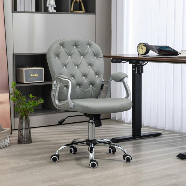 Rackhams Office Chair PU Diamante Padded Ergonomic 360° Swivel White - image 1