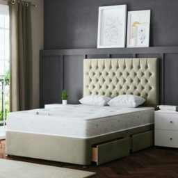 Rackhams Seraphine Divan Bed with Upholstered Headboard - Two Drawers - Beige - Small Double - thumbnail 5
