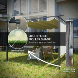Rackhams 3 x 4m Metal Pergola with Retractable Roof and Roller Shade, Beige - Grey - Metal, Polyester Fabric - 390L x 293W x 220H cm - thumbnail 5