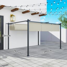 Rackhams 3 x 4m Metal Pergola with Retractable Roof and Roller Shade, Beige - Grey - Metal, Polyester Fabric - 390L x 293W x 220H cm - thumbnail 6