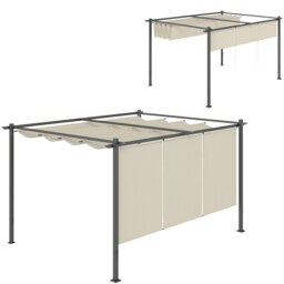Rackhams 3 x 4m Metal Pergola with Retractable Roof and Roller Shade, Beige - Grey - Metal, Polyester Fabric - 390L x 293W x 220H cm - thumbnail 2