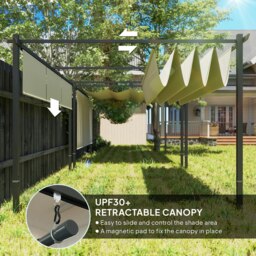 Rackhams 3 x 4m Metal Pergola with Retractable Roof and Roller Shade, Beige - Grey - Metal, Polyester Fabric - 390L x 293W x 220H cm - thumbnail 4